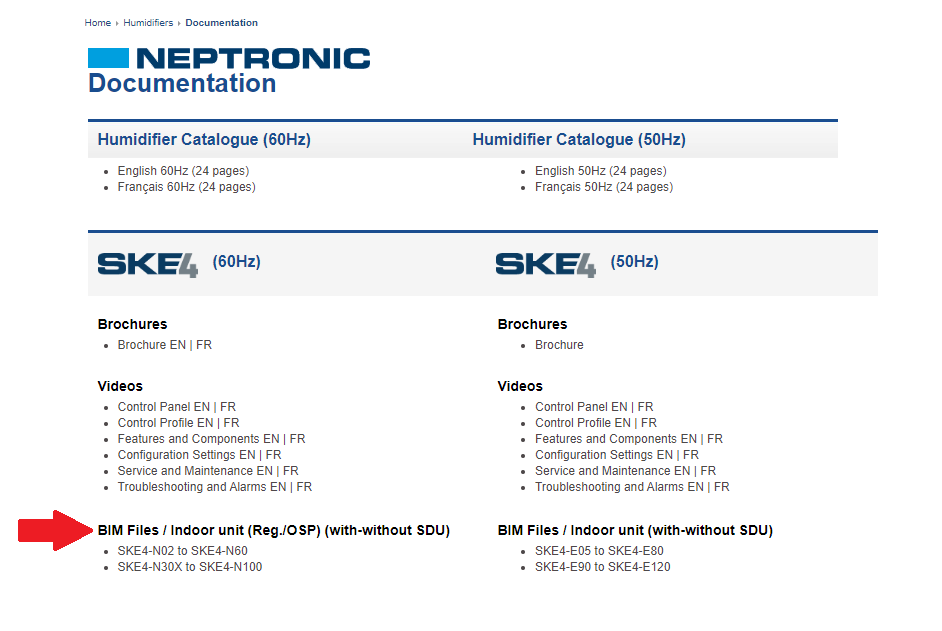 Fichiers BIM mis à jour disponibles pour les humidificateurs Neptronic